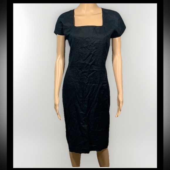 ST. GILLIAN 90’s Black Linen Dress Women's Size 6 Button back - Picture 2 of 7